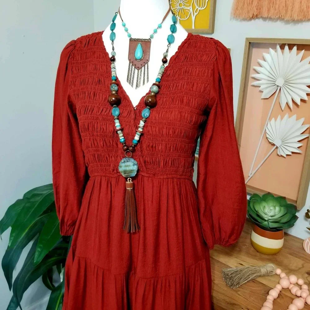 Dress. Smocked, Tiered. Paprika Color. Blu Pepper Brand. Size Medium. - Picture 1 of 10